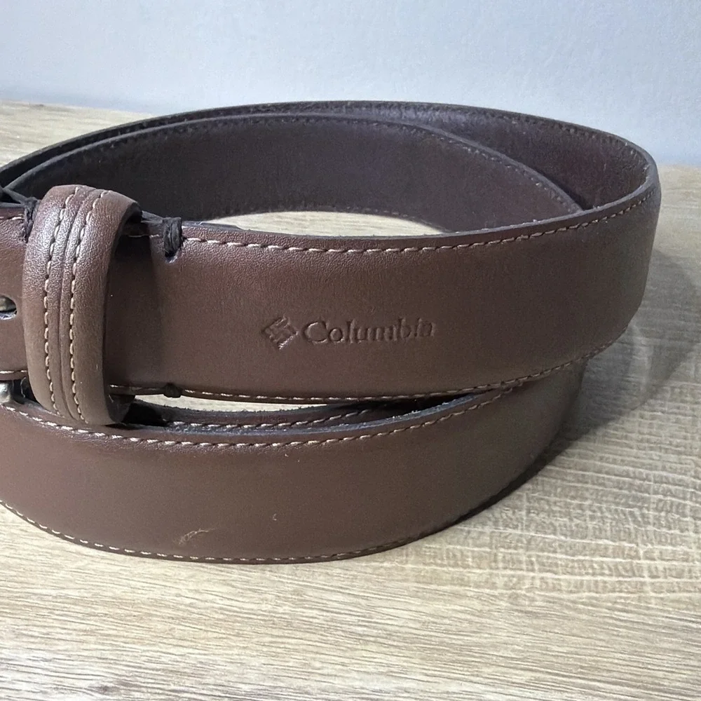 Columbia Brown Leather Lined Belt Men's Large 36-40 Silver‎ Buckle Work Casual
